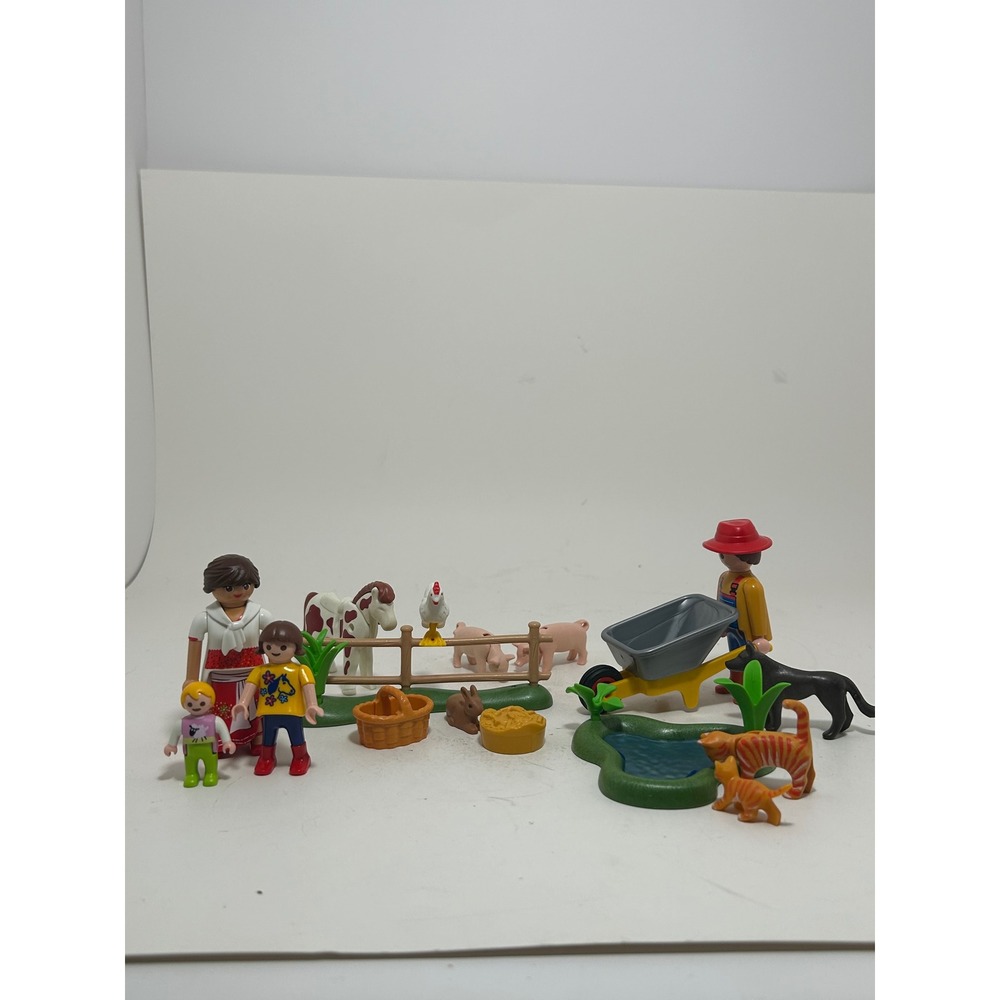 Playmobil Farm Life Set Figures Animals Horse Pigs Wheelbarrow Pond Lot